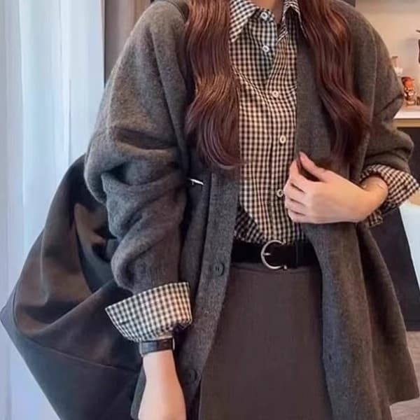 이른 가을 새로운 느긋한 바람 루즈핏 스웨터 니트 오픈 가디건 여성 코트 한 부서 밑단 트임 자수 다용도 맨위 이미지 2