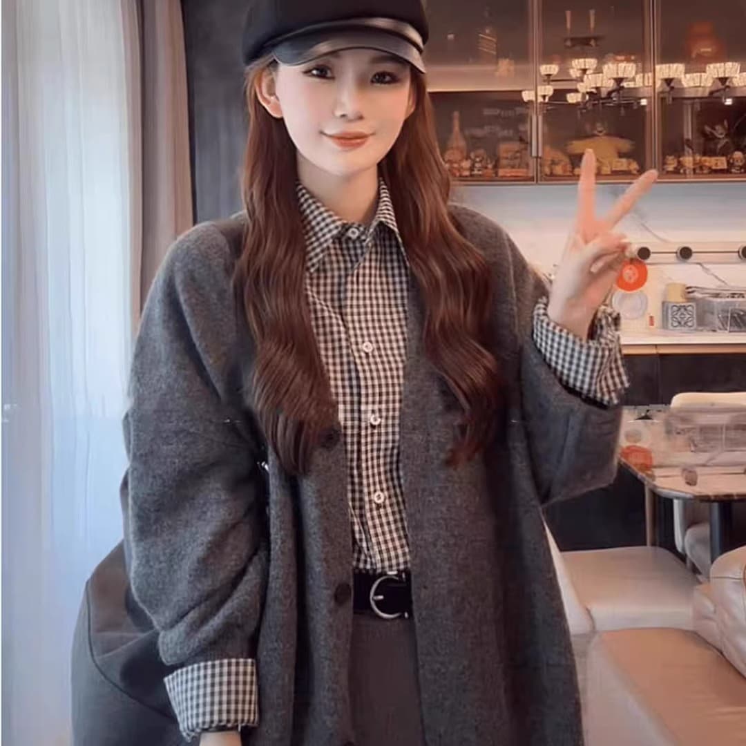 이른 가을 새로운 느긋한 바람 루즈핏 스웨터 니트 오픈 가디건 여성 코트 한 부서 밑단 트임 자수 다용도 맨위