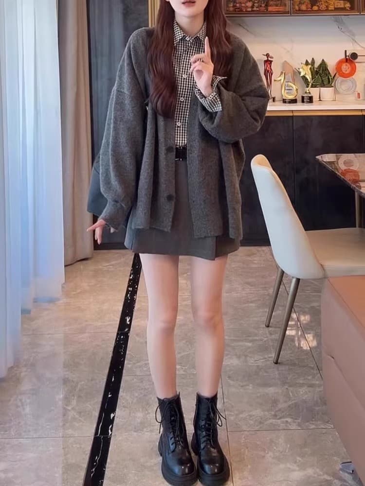 이른 가을 새로운 느긋한 바람 루즈핏 스웨터 니트 오픈 가디건 여성 코트 한 부서 밑단 트임 자수 다용도 맨위 상세 이미지 3