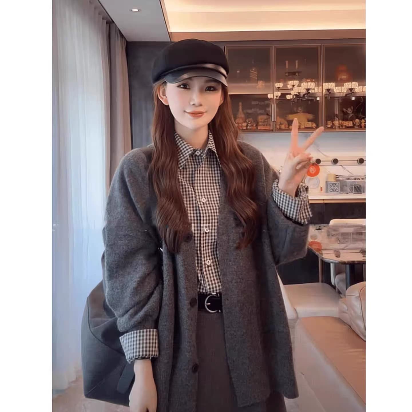 이른 가을 새로운 느긋한 바람 루즈핏 스웨터 니트 오픈 가디건 여성 코트 한 부서 밑단 트임 자수 다용도 맨위 상세 이미지 4