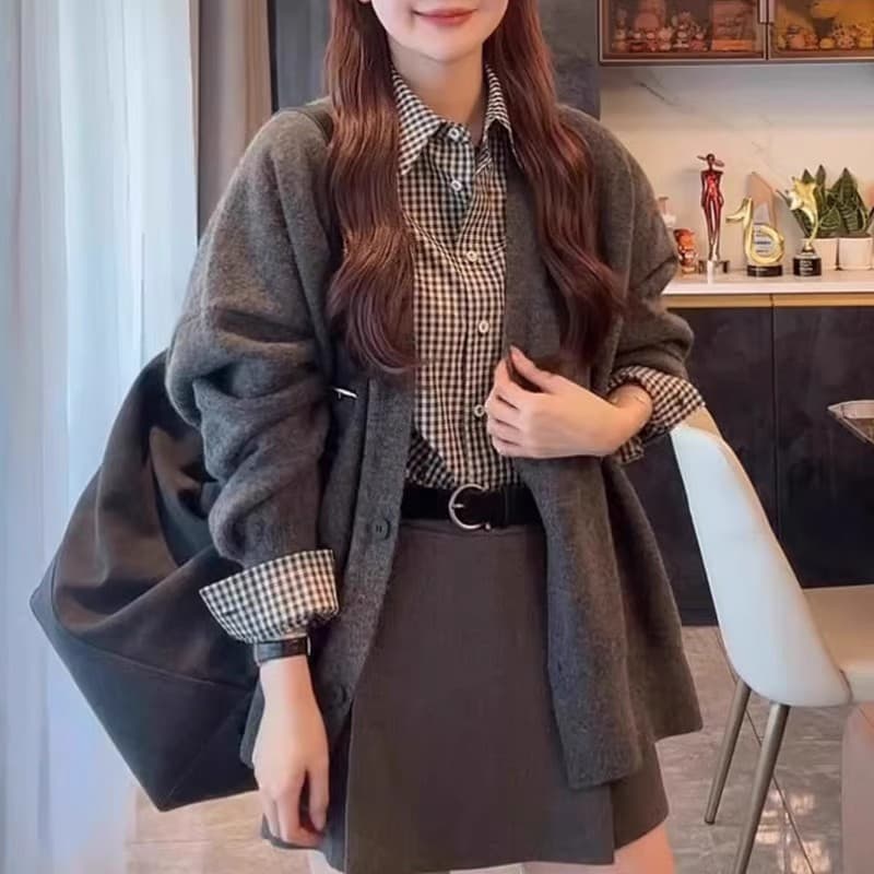 이른 가을 새로운 느긋한 바람 루즈핏 스웨터 니트 오픈 가디건 여성 코트 한 부서 밑단 트임 자수 다용도 맨위 상세 이미지 5