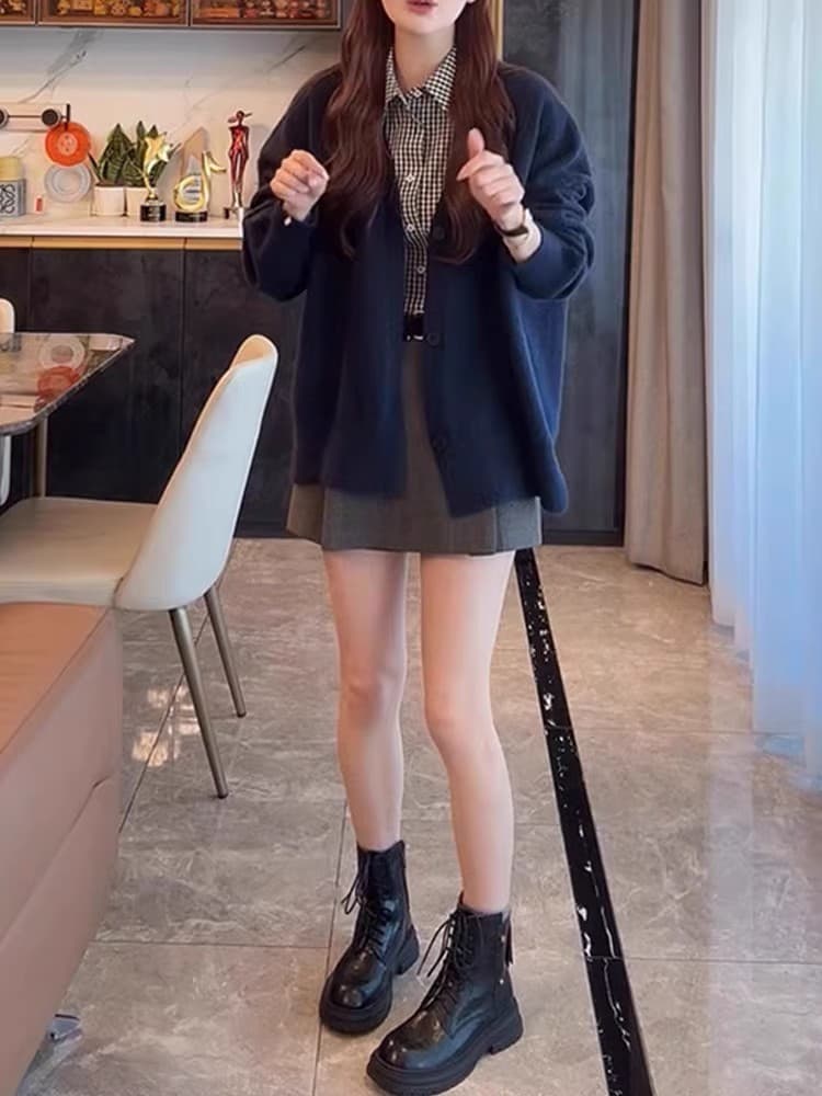 이른 가을 새로운 느긋한 바람 루즈핏 스웨터 니트 오픈 가디건 여성 코트 한 부서 밑단 트임 자수 다용도 맨위 상세 이미지 6