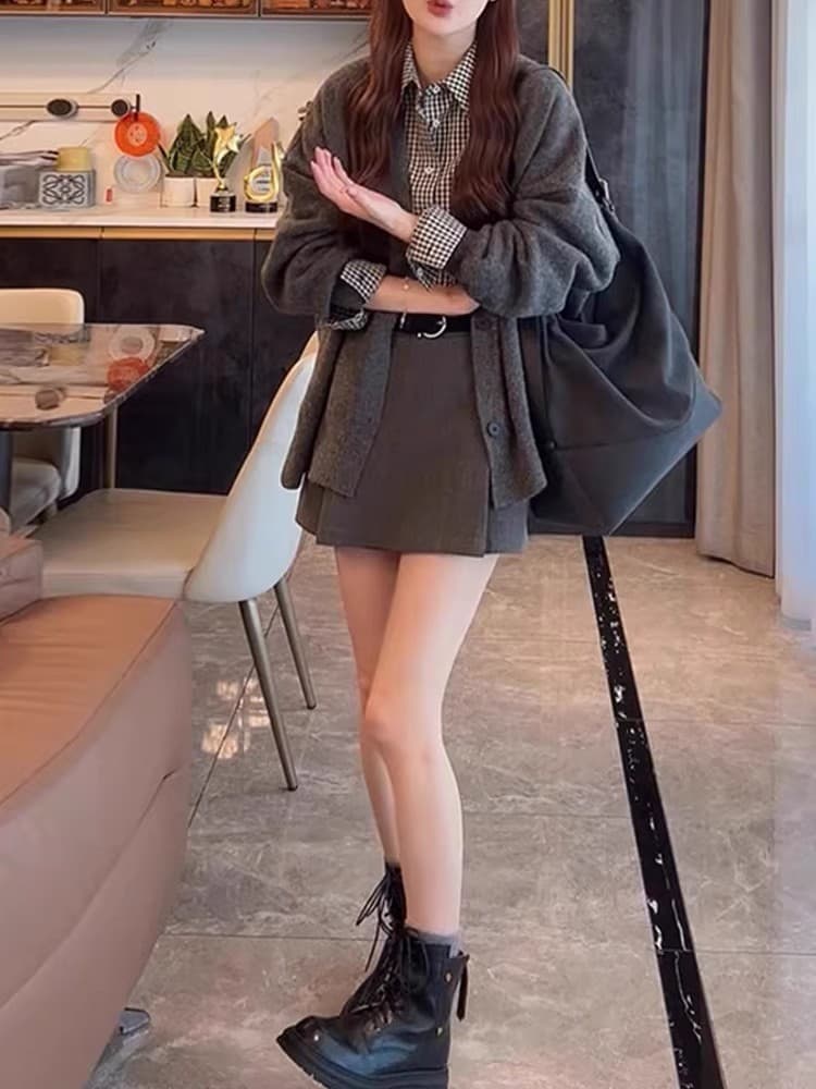 이른 가을 새로운 느긋한 바람 루즈핏 스웨터 니트 오픈 가디건 여성 코트 한 부서 밑단 트임 자수 다용도 맨위 상세 이미지 8