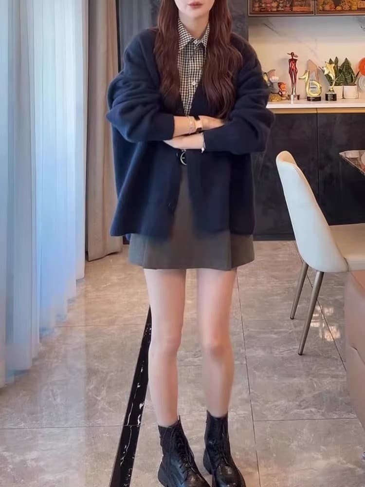 이른 가을 새로운 느긋한 바람 루즈핏 스웨터 니트 오픈 가디건 여성 코트 한 부서 밑단 트임 자수 다용도 맨위 상세 이미지 9