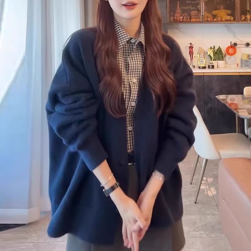 이른 가을 새로운 느긋한 바람 루즈핏 스웨터 니트 오픈 가디건 여성 코트 한 부서 밑단 트임 자수 다용도 맨위 상세 이미지 11