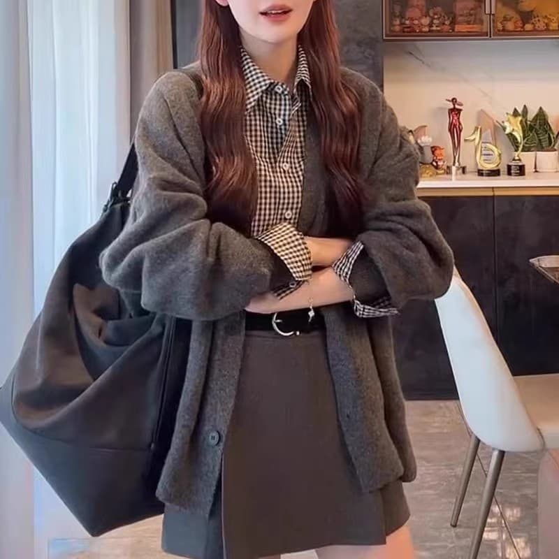 이른 가을 새로운 느긋한 바람 루즈핏 스웨터 니트 오픈 가디건 여성 코트 한 부서 밑단 트임 자수 다용도 맨위 상세 이미지 12