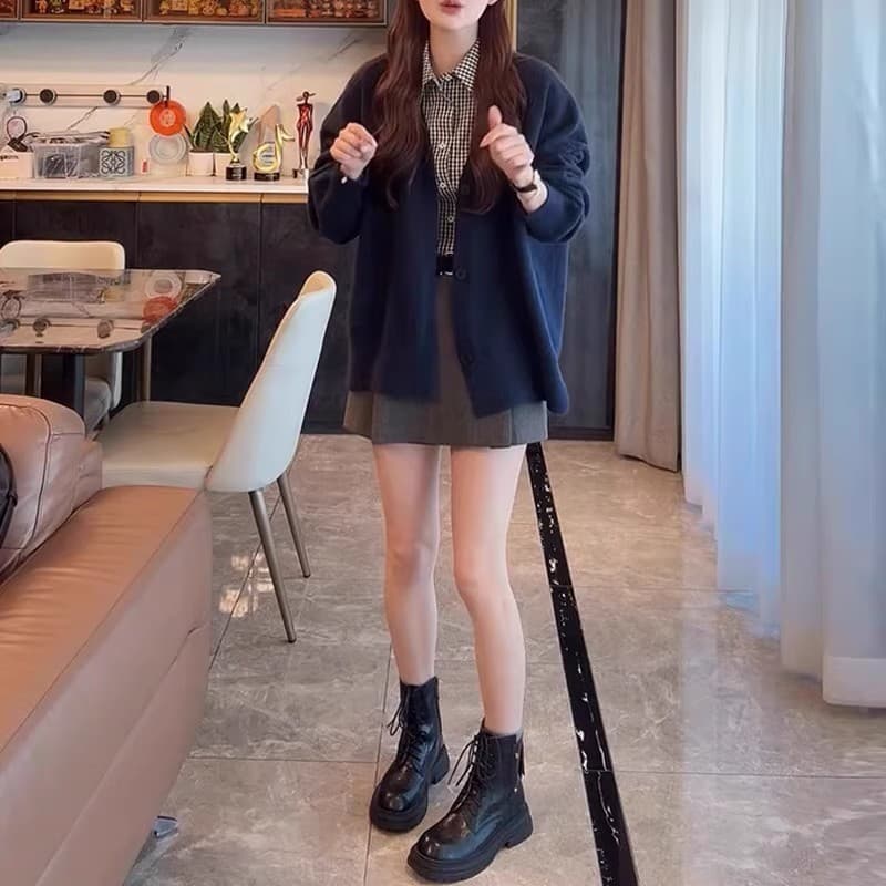 이른 가을 새로운 느긋한 바람 루즈핏 스웨터 니트 오픈 가디건 여성 코트 한 부서 밑단 트임 자수 다용도 맨위 상세 이미지 13
