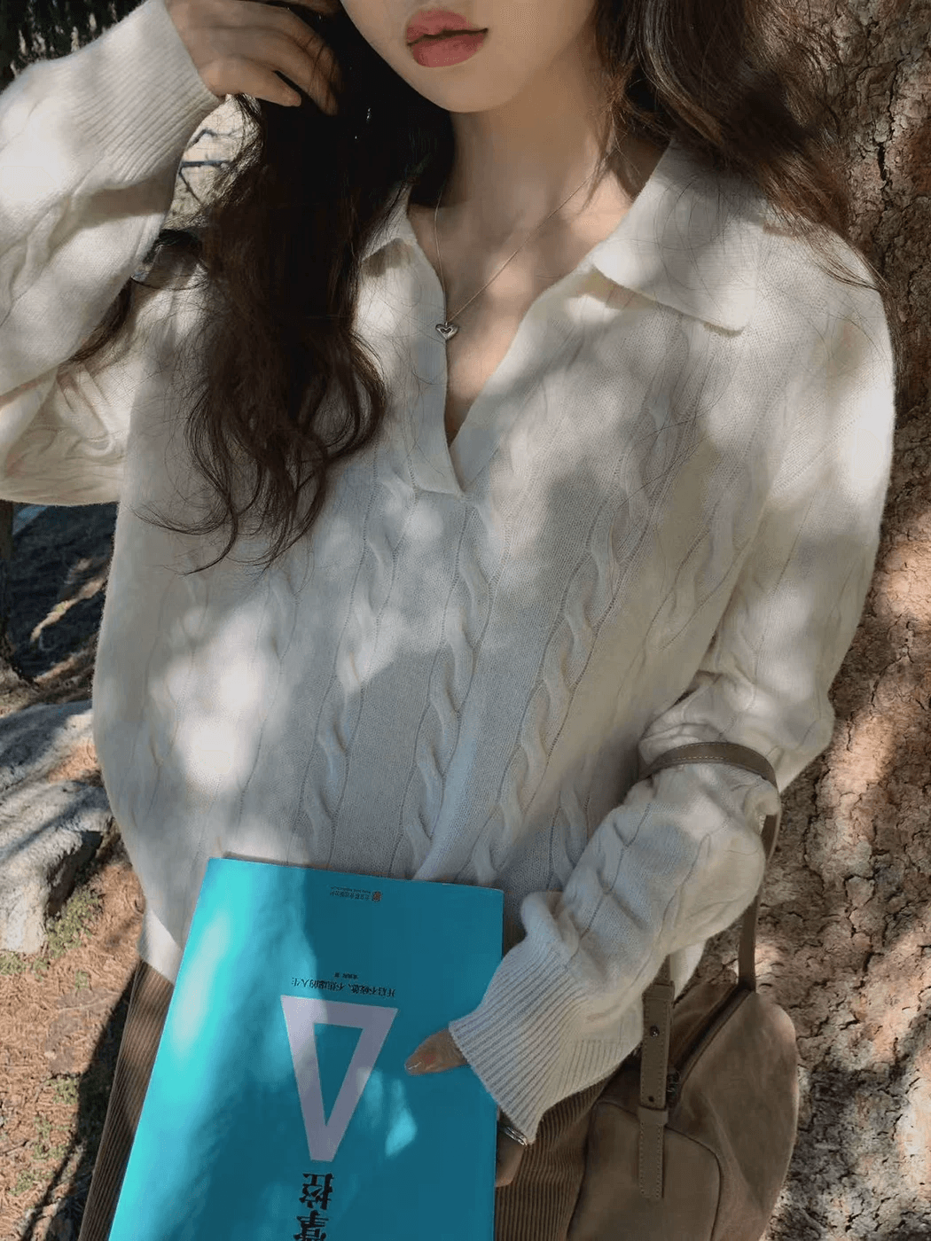 한 부서 V넥 꽈배기 스웨터 여자 가을 겨울 느긋한 바람 부드러운 찹쌀 니트 스웨터 맨위 이미지 4