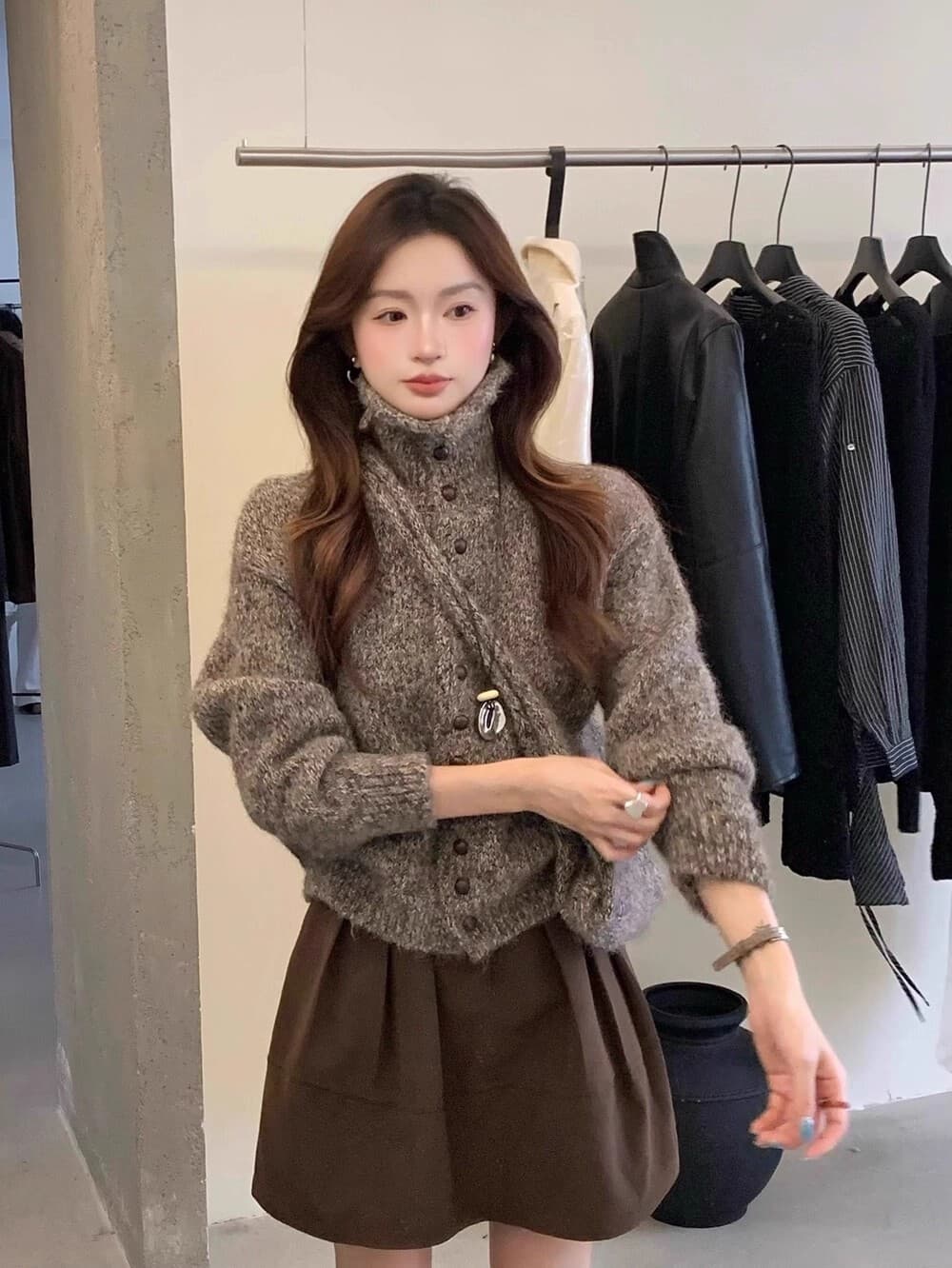 느긋한 바람 터틀넥 니트 오픈 가디건 여성 가을 겨울철 루즈핏 보온 스웨터 코트 슬림해 보이는 쇼트 스타일 작은 키 맨위 이미지 4