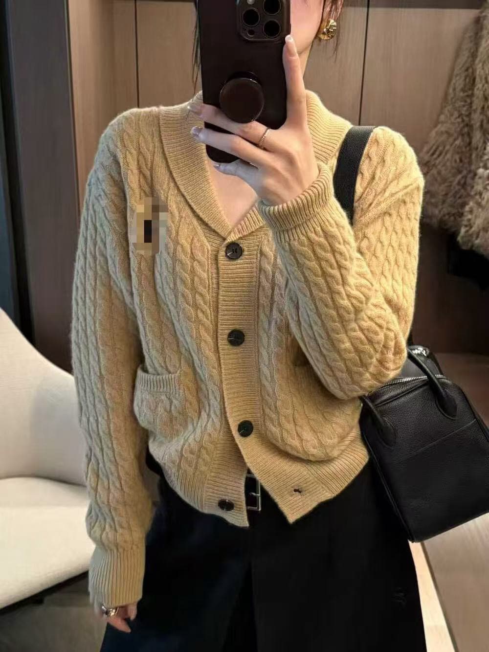 한 부서 레트로 V넥 긴팔 스웨터 여성 코트 가을 겨울 캐주얼 디자인 센스 루즈핏 느긋한 슬림해 보이는 오픈 가디건 맨위 이미지 4