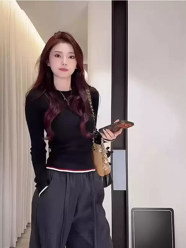 한 부서 화이트 니트 기본 셔츠 티셔츠 여성 봄 인사이드 가져 가라. 자이언트 잘 생긴 몸매 가꾸기 쇼트 스타일 이른 가을 긴팔 맨위 얇은 상세 이미지 3