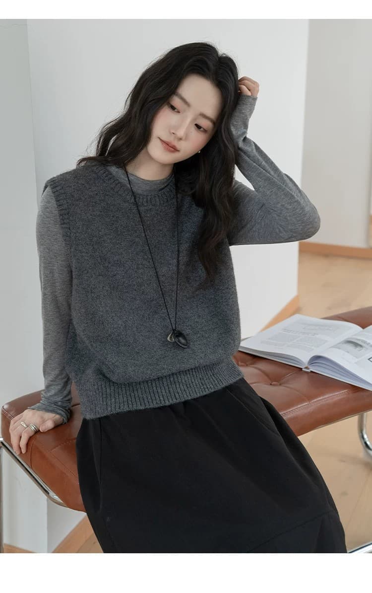 모 확인 회색 스택 착용 니트 베스트 조끼 여성 2026 봄 새로운 루즈핏 슬림해 보이는 인사이드 가져 가라. 외출용 조끼 상세 이미지 35