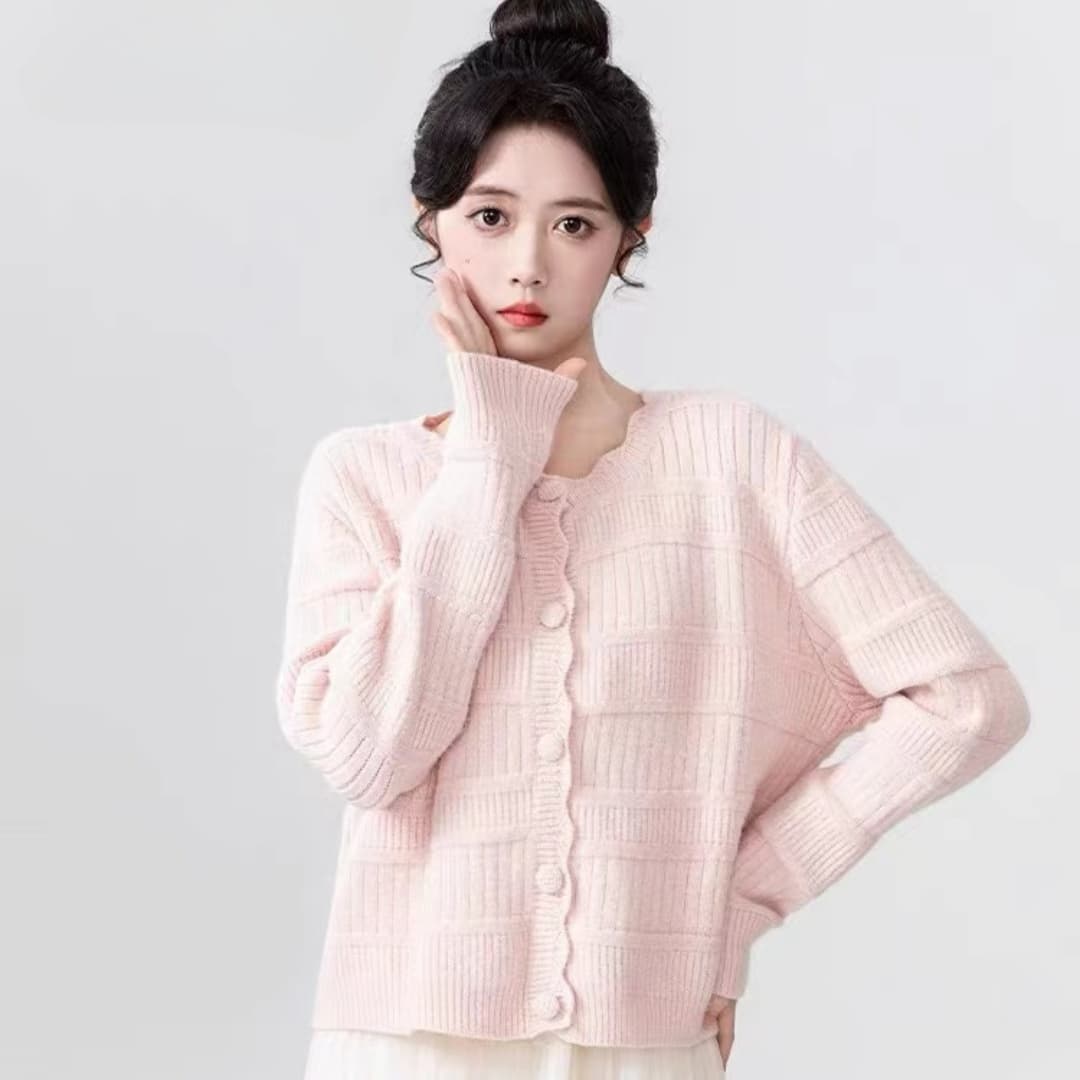 살구 색상 레이스 라운드 넥 스웨터 여성 코트 봄 가을 2026 새로운 우유 fufu 부드러운 찹쌀 니트 오픈 가디건 쇼트 스타일 맨위 상세 이미지 3