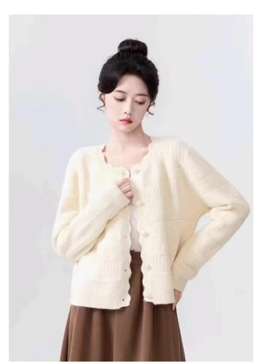 살구 색상 레이스 라운드 넥 스웨터 여성 코트 봄 가을 2026 새로운 우유 fufu 부드러운 찹쌀 니트 오픈 가디건 쇼트 스타일 맨위 상세 이미지 7
