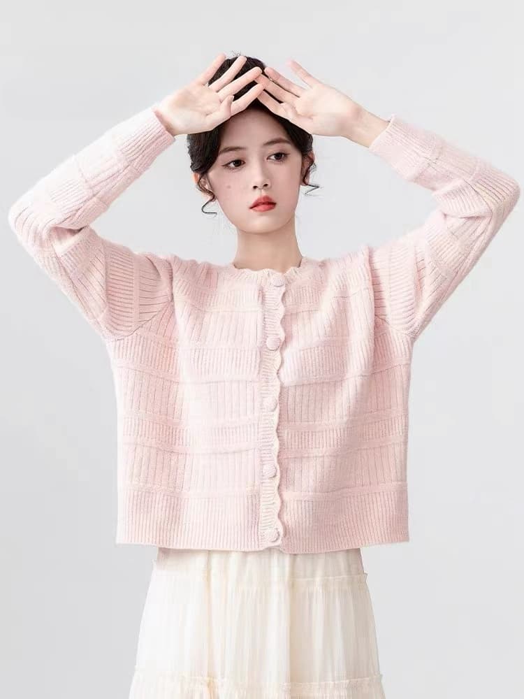 살구 색상 레이스 라운드 넥 스웨터 여성 코트 봄 가을 2026 새로운 우유 fufu 부드러운 찹쌀 니트 오픈 가디건 쇼트 스타일 맨위 상세 이미지 8