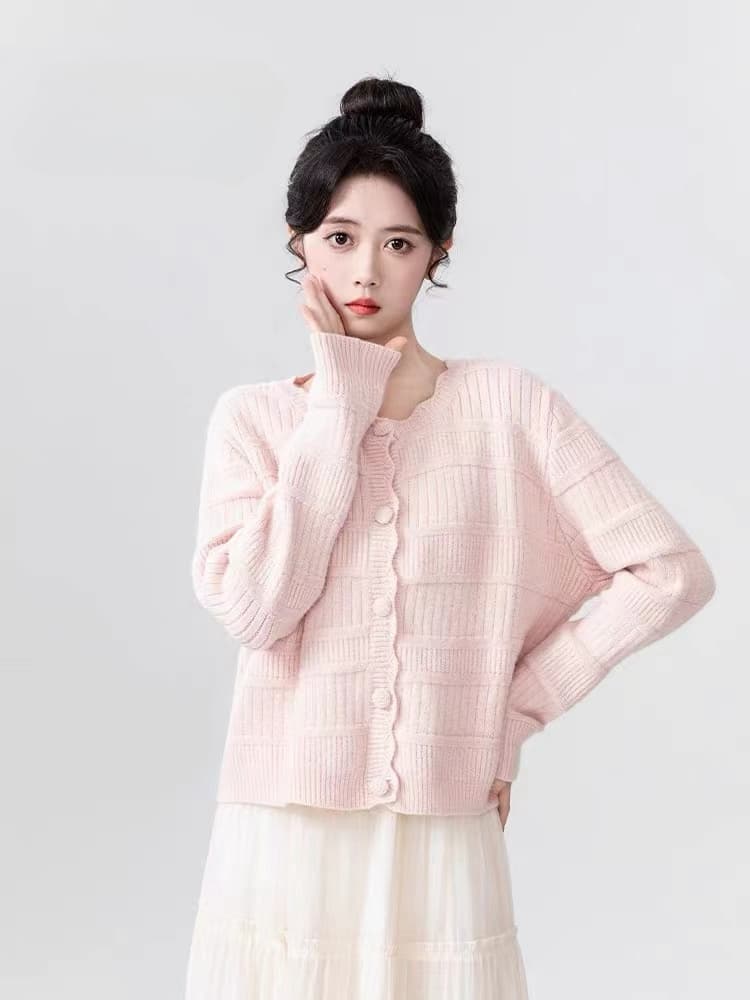 살구 색상 레이스 라운드 넥 스웨터 여성 코트 봄 가을 2026 새로운 우유 fufu 부드러운 찹쌀 니트 오픈 가디건 쇼트 스타일 맨위 상세 이미지 10