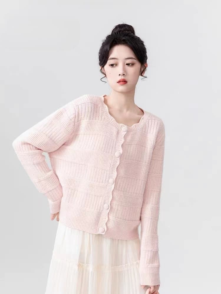 살구 색상 레이스 라운드 넥 스웨터 여성 코트 봄 가을 2026 새로운 우유 fufu 부드러운 찹쌀 니트 오픈 가디건 쇼트 스타일 맨위 상세 이미지 11