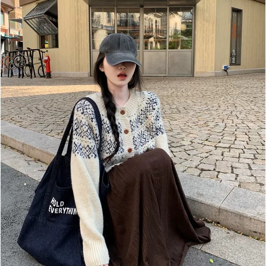 학원 스타일 공정한 섬 자카드 오픈 가디건 여성 봄 드레스 느긋한 바람 니트 스웨터 분위기 센스 스웨터 코트 이미지 6