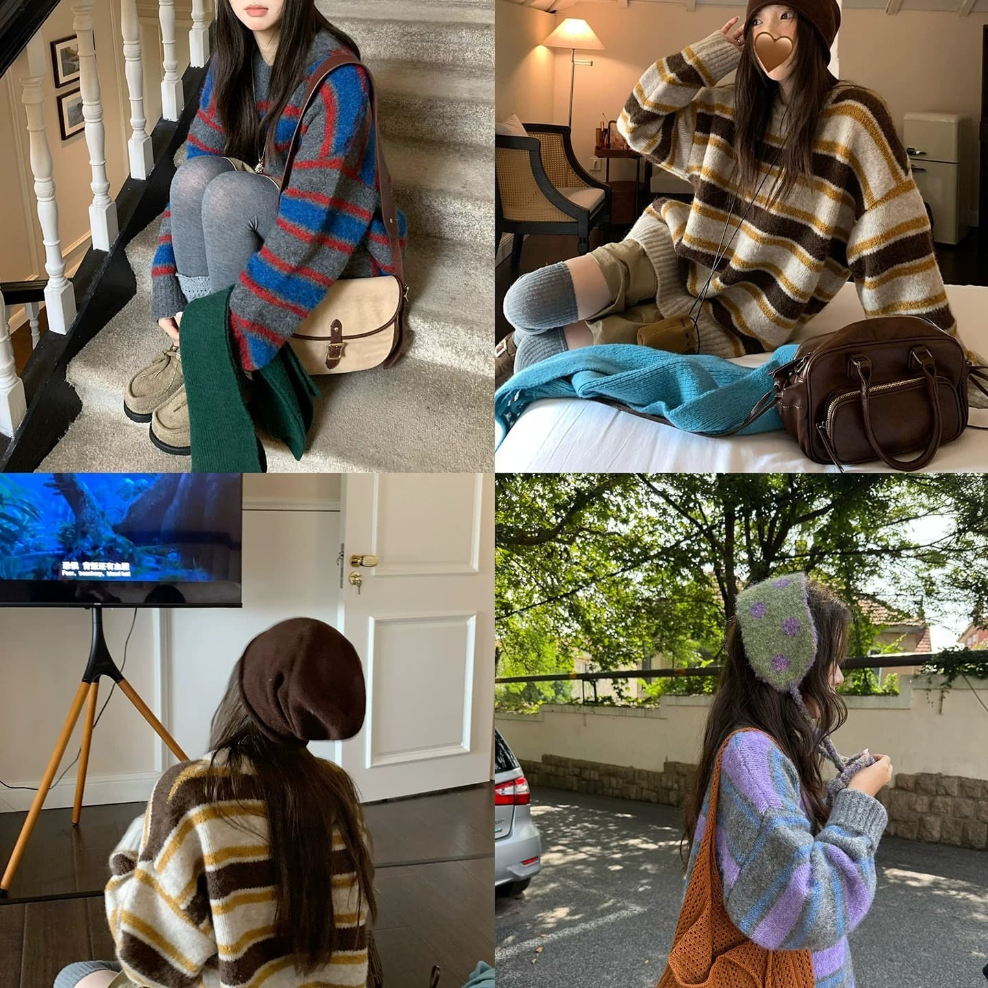 와일드 와일드 홈 한 부서 배색 스트라이프 스웨터 2026 봄 가을 새로운 느긋한 느슨함 부드러운 찹쌀 풀오버 니트 스웨터 여성 이미지 6