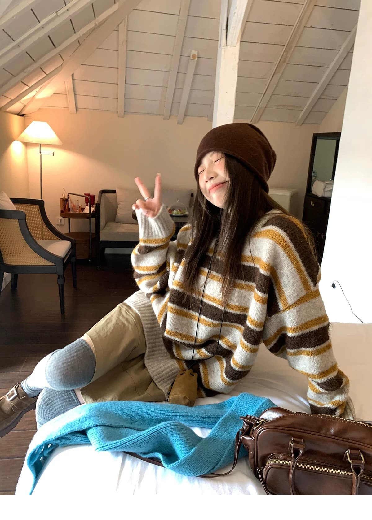 와일드 와일드 홈 한 부서 배색 스트라이프 스웨터 2026 봄 가을 새로운 느긋한 느슨함 부드러운 찹쌀 풀오버 니트 스웨터 여성 상세 이미지 14