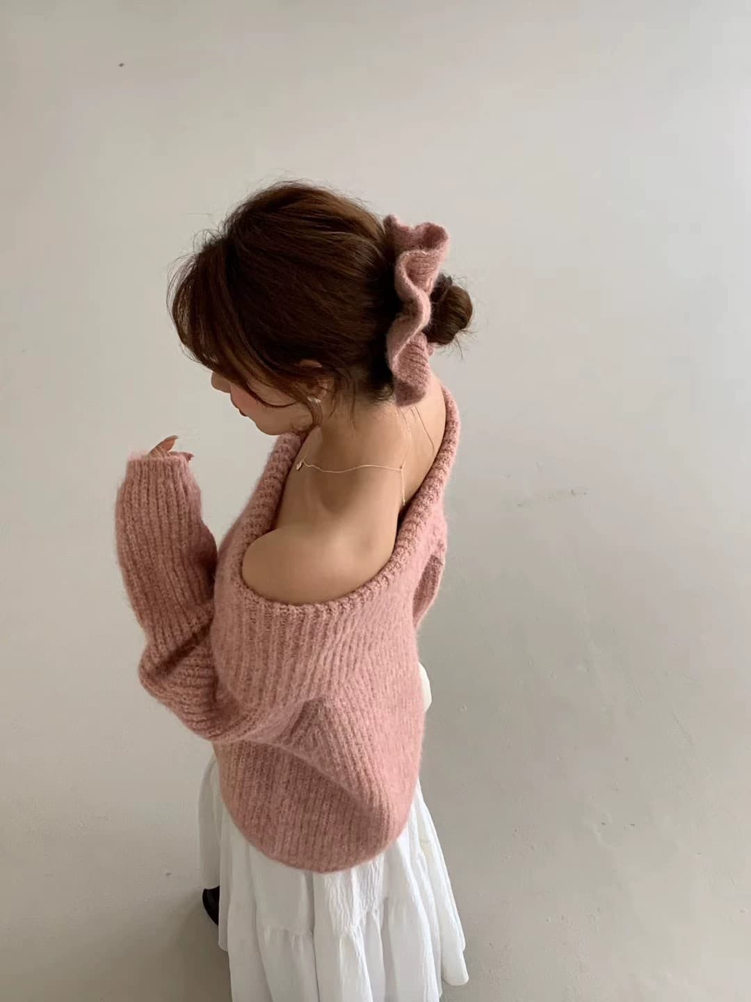 한 부서 풀오버 스웨터 여자 가을 겨울 느긋한 바람 루즈핏 품격 작은 키 긴팔 오프숄더 맨위 포함 머리카락 서클 상세 이미지 3