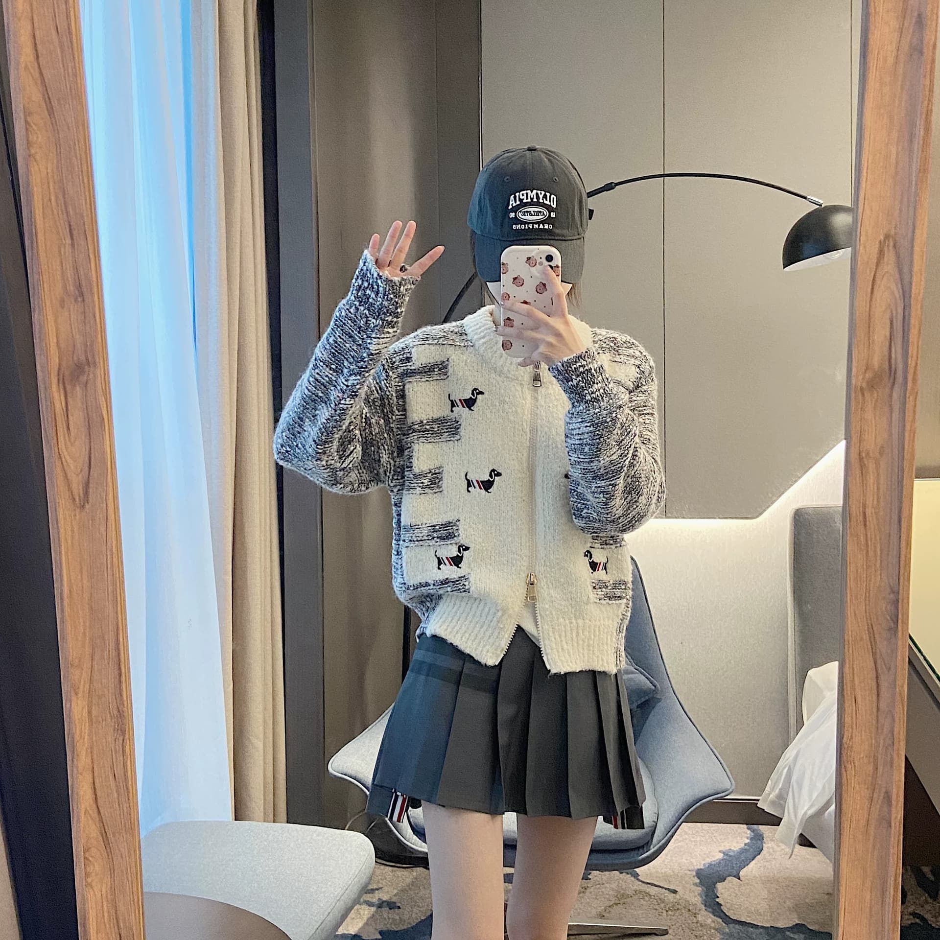 강아지 자수 아이디어 실 양모 니트 오픈 가디건 여성 봄 가을 외국 가스 연령 감소 스웨터 지퍼 재킷 트렌디 상세 이미지 8