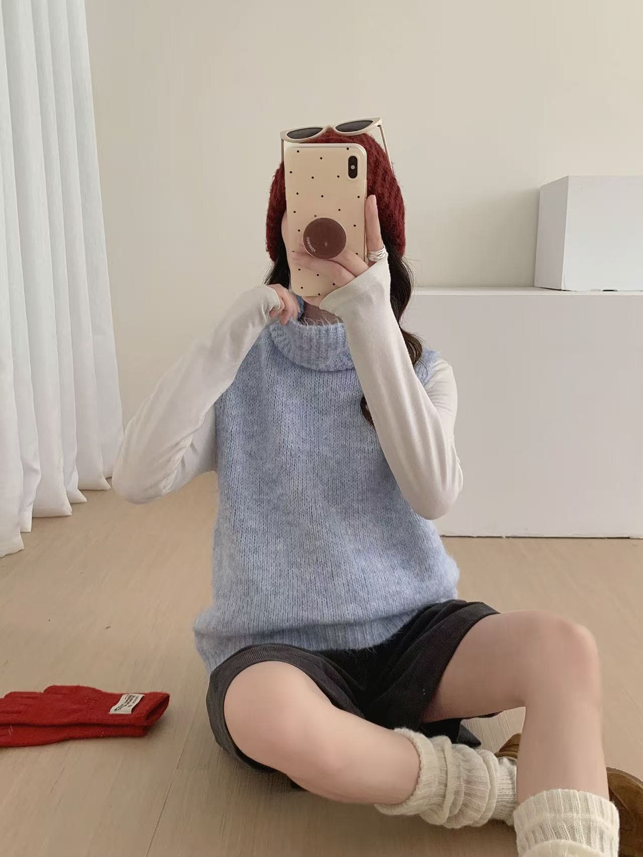 부드러운 한 부서 핑크색 터틀넥 스택 착용 민소매 니트 조끼 여성 가을 겨울철 새로운 베스트 모방 밍크 플리스 맨위 이미지 4