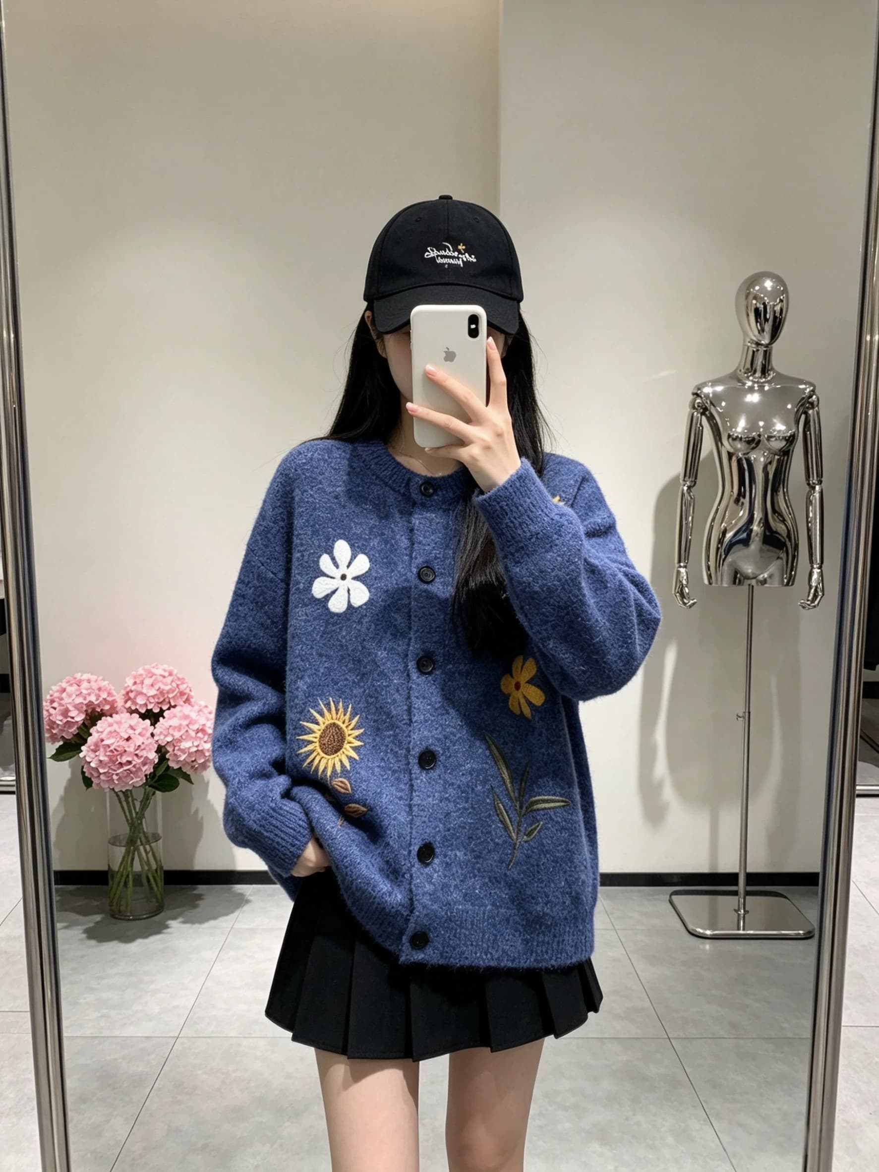 부드러운 찹쌀 꽃무늬 자수 오픈 가디건 스웨터 여성 코트 가을 겨울 느긋한 바람 느슨함 센스 니트 스웨터 맨위 이미지 3