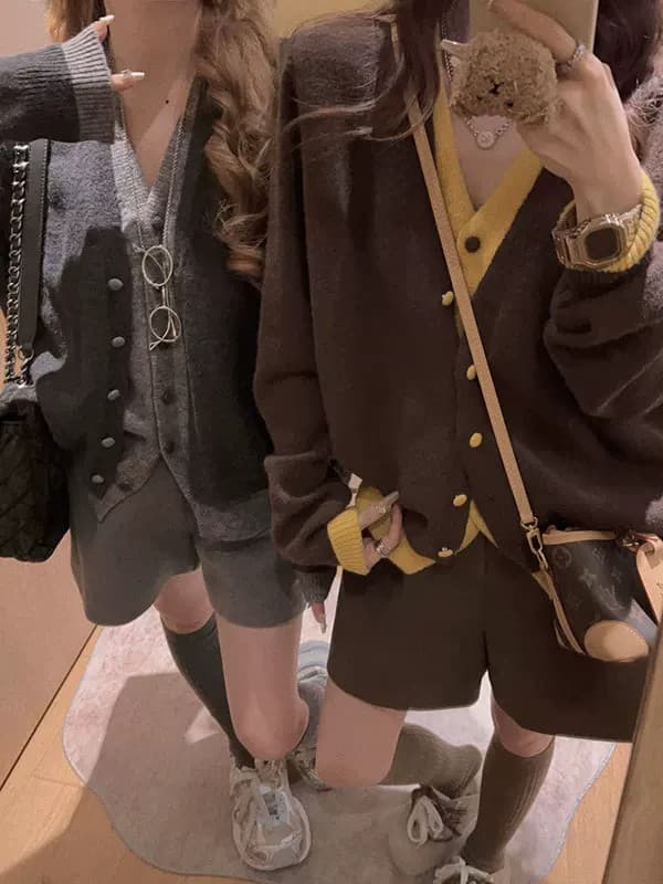 보 주님 바람 배색 페이크 레이어드 니트 오픈 가디건 스웨터 여성 겨울 한 부서 루즈핏 슬림해 보이는 보온 맨위 상세 이미지 19