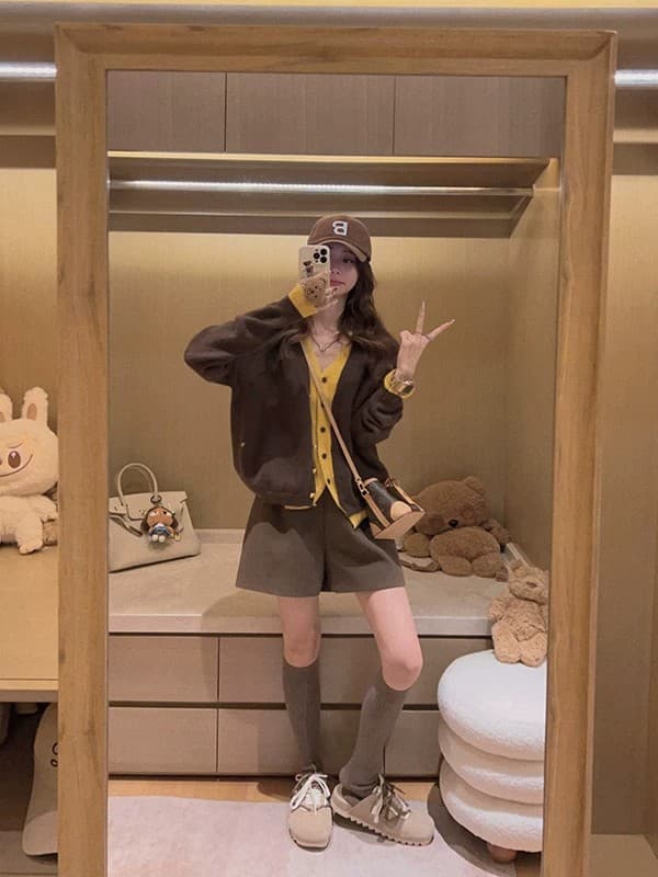 보 주님 바람 배색 페이크 레이어드 니트 오픈 가디건 스웨터 여성 겨울 한 부서 루즈핏 슬림해 보이는 보온 맨위 상세 이미지 42