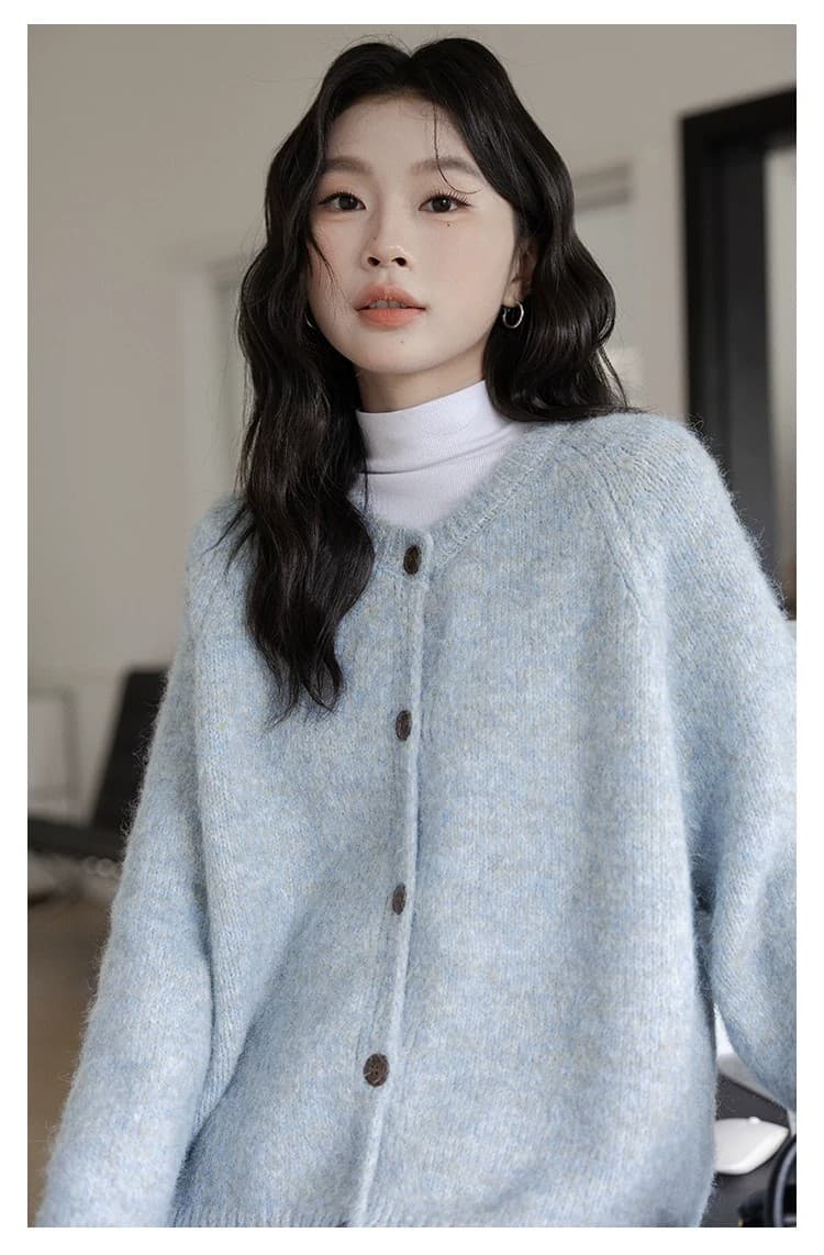 라운드 넥 니트 오픈 가디건 여성 2026 겨울 새로운 작은 대중 레트로 품격 다용도 Chic 맨위 상세 이미지 40
