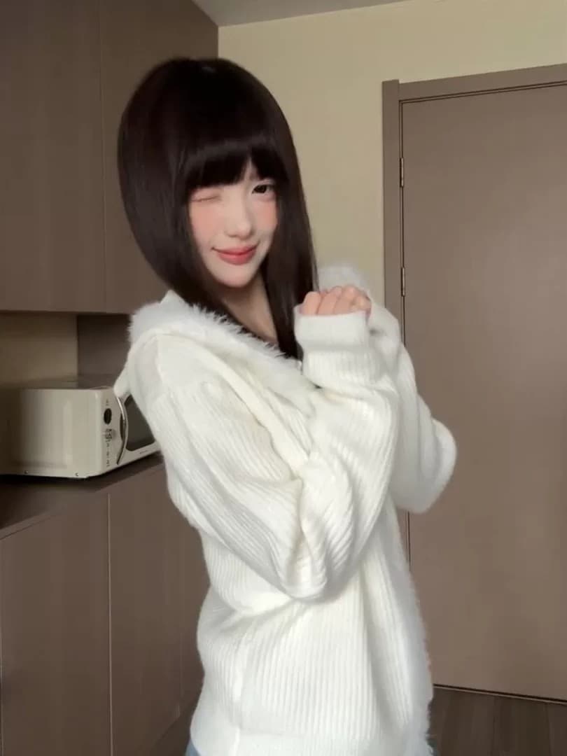 화이트 우유 fufu 고양이 귀 모방 밍크 울 스웨터 여성 코트 가을 겨울철 외부 가져 가라. 슈퍼 잘 생긴 지퍼 니트 오픈 가디건