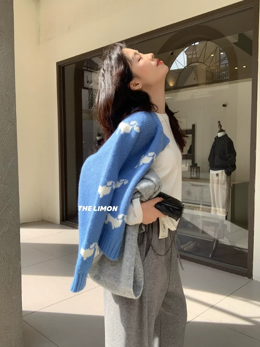 한 부서 강아지 자카드 회색 지퍼 니트 오픈 가디건 여성 가을 겨울 크리스마스 바람 느긋한 스웨터 코트 연령 감소 맨위 상세 이미지 19