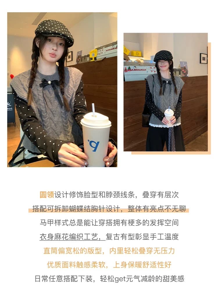 송 회색 니트 조끼 여자 이른 봄 2026 새로운 스택 착용 자이언트 잘 생긴 ~ 중 스웨터 뒤로 심장 안에 잡아라. 의류 상세 이미지 2