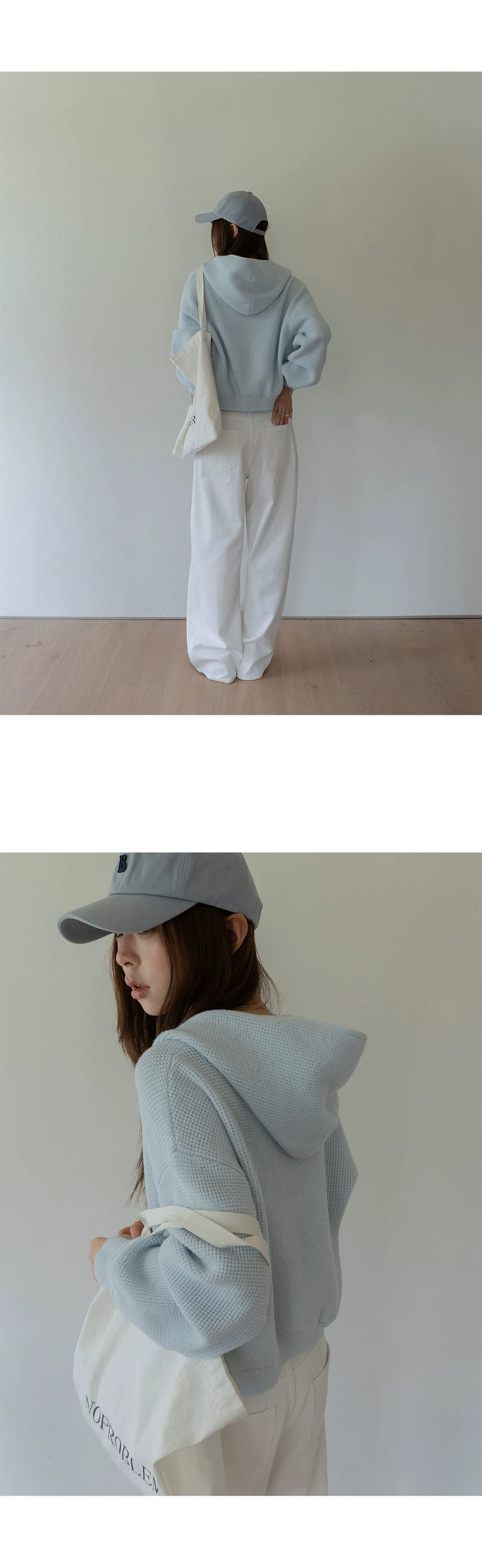 쇼트 스타일 스웨터 오픈 가디건 여성 코트 후아 남편 그리드 후드 지퍼 루즈핏 고급 센스 2026 봄 새로운 상세 이미지 4
