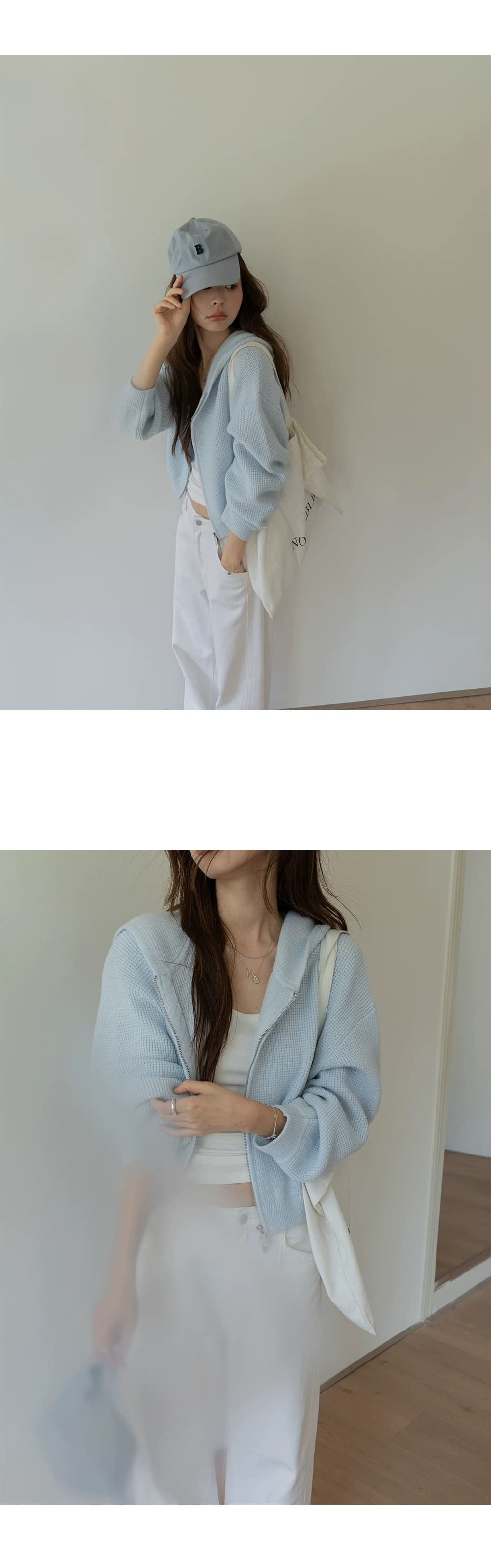 쇼트 스타일 스웨터 오픈 가디건 여성 코트 후아 남편 그리드 후드 지퍼 루즈핏 고급 센스 2026 봄 새로운 상세 이미지 8