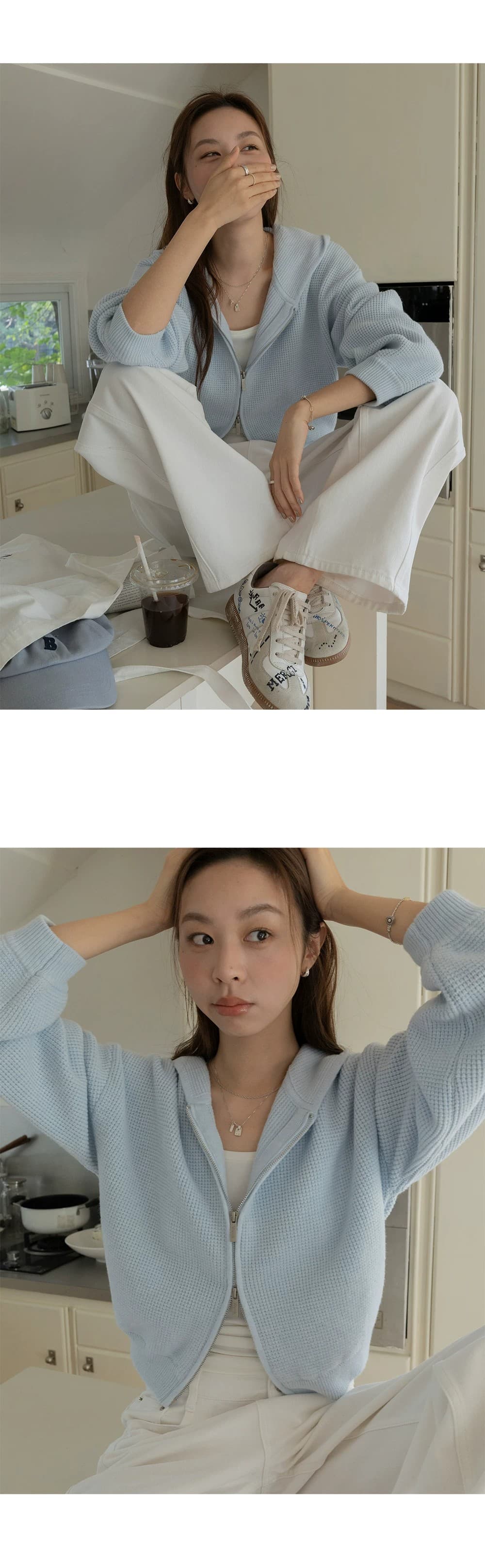 쇼트 스타일 스웨터 오픈 가디건 여성 코트 후아 남편 그리드 후드 지퍼 루즈핏 고급 센스 2026 봄 새로운 상세 이미지 12