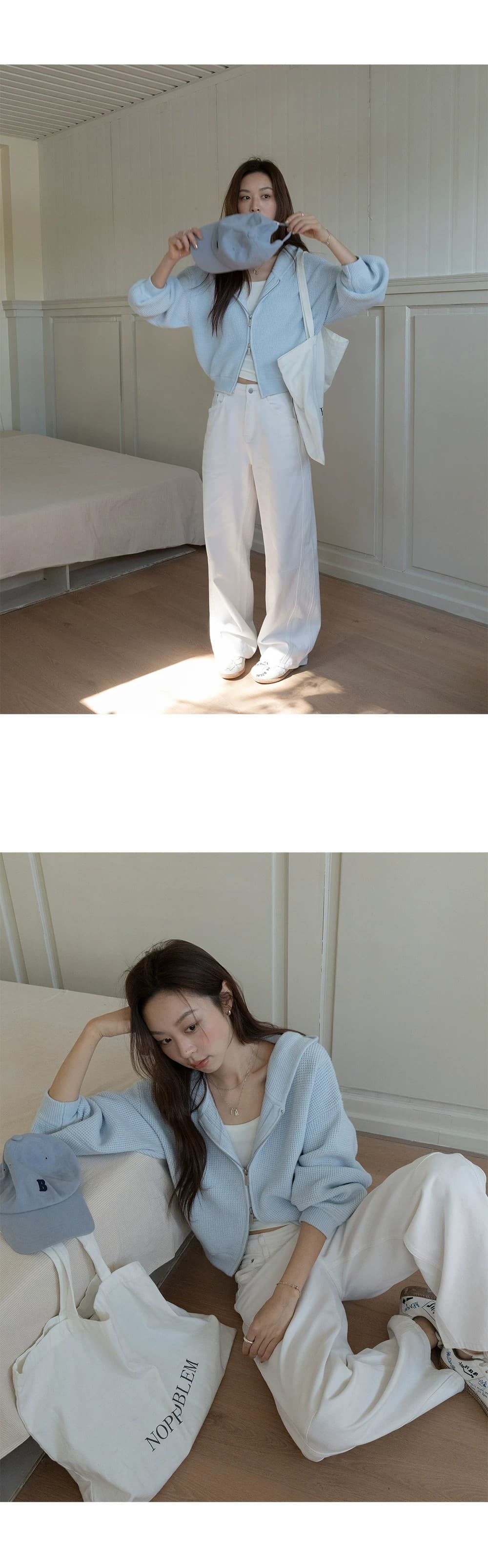 쇼트 스타일 스웨터 오픈 가디건 여성 코트 후아 남편 그리드 후드 지퍼 루즈핏 고급 센스 2026 봄 새로운 상세 이미지 13