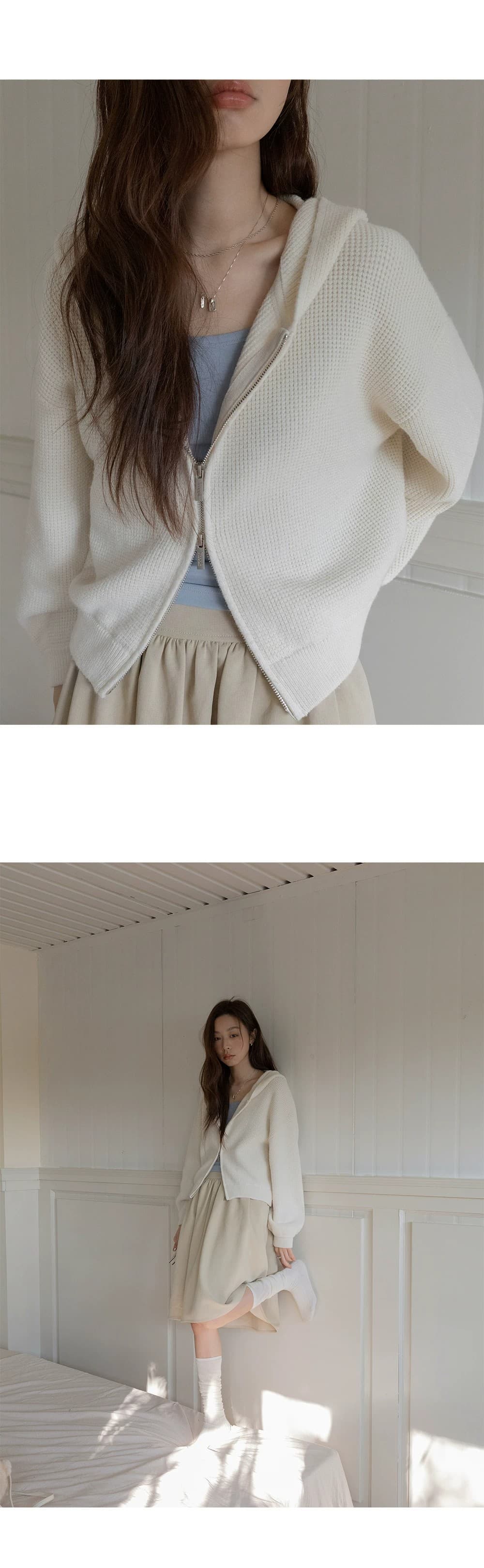 쇼트 스타일 스웨터 오픈 가디건 여성 코트 후아 남편 그리드 후드 지퍼 루즈핏 고급 센스 2026 봄 새로운 상세 이미지 27