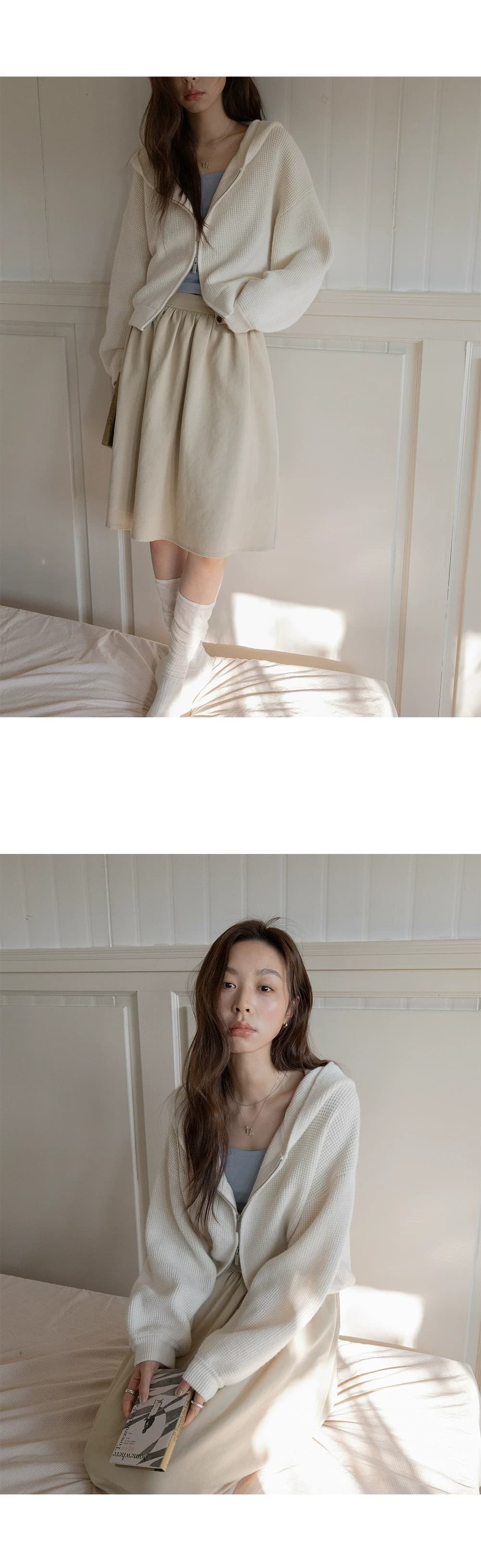 쇼트 스타일 스웨터 오픈 가디건 여성 코트 후아 남편 그리드 후드 지퍼 루즈핏 고급 센스 2026 봄 새로운 상세 이미지 28