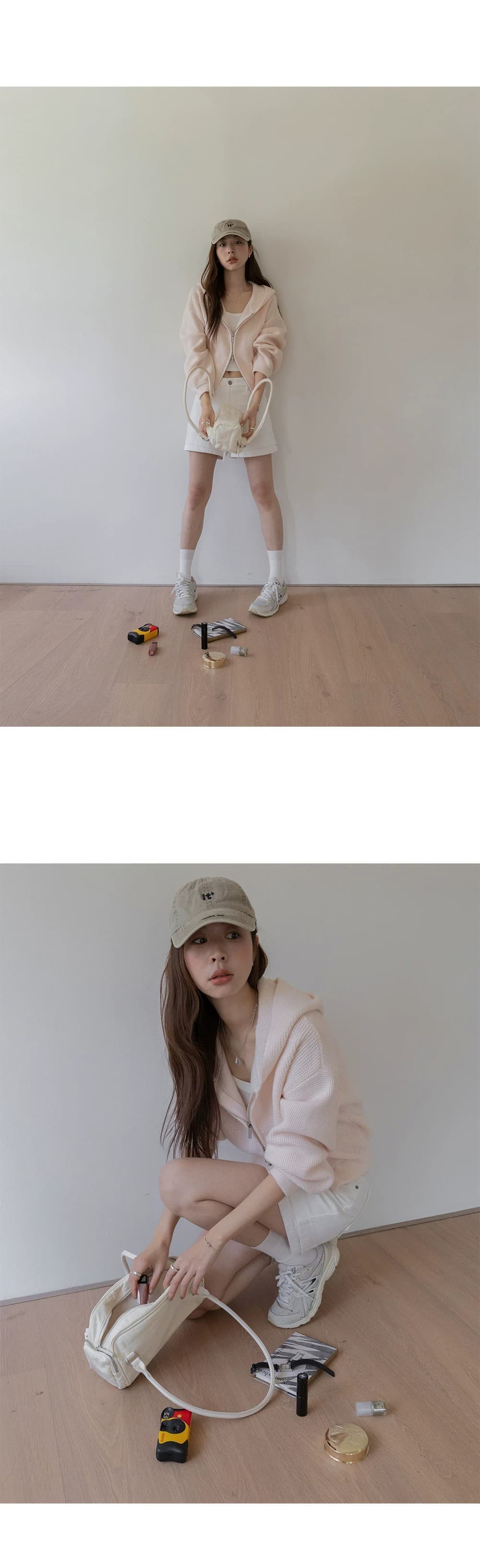 쇼트 스타일 스웨터 오픈 가디건 여성 코트 후아 남편 그리드 후드 지퍼 루즈핏 고급 센스 2026 봄 새로운 상세 이미지 32