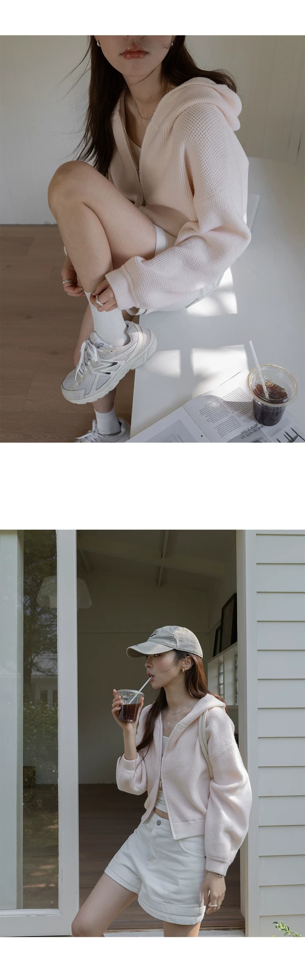 쇼트 스타일 스웨터 오픈 가디건 여성 코트 후아 남편 그리드 후드 지퍼 루즈핏 고급 센스 2026 봄 새로운 상세 이미지 37