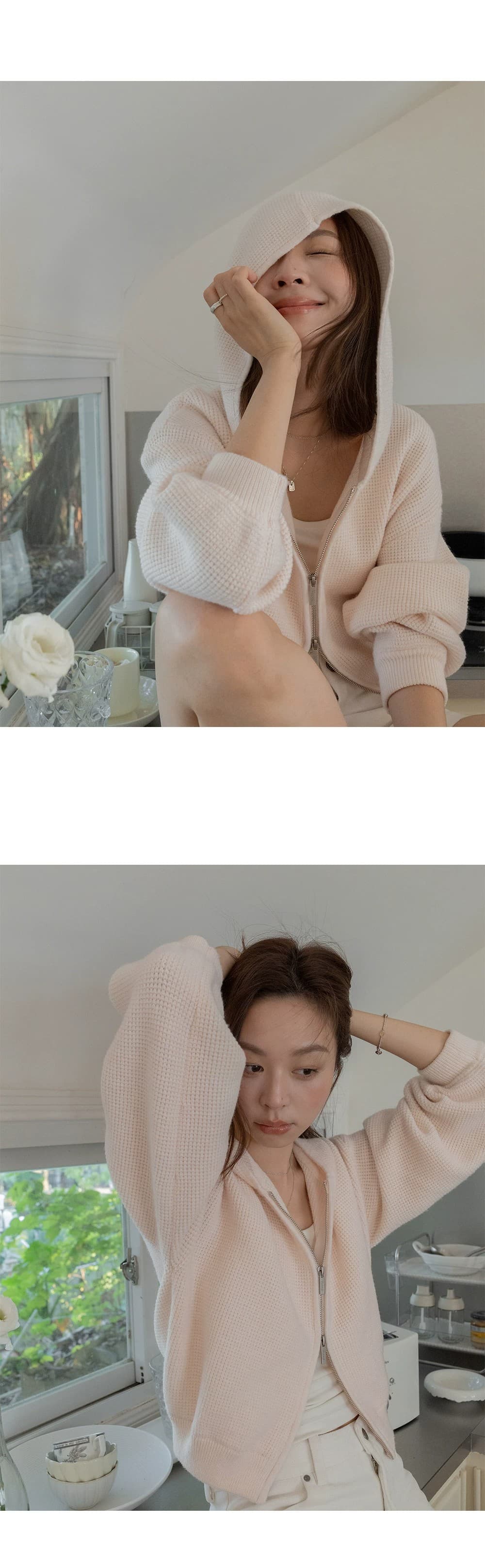 쇼트 스타일 스웨터 오픈 가디건 여성 코트 후아 남편 그리드 후드 지퍼 루즈핏 고급 센스 2026 봄 새로운 상세 이미지 43