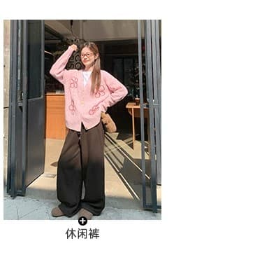 한 번 작은 짭짤한 한 부서 핑크색 V넥 니트 스웨터 오픈 가디건 여성 가을 겨울 루즈핏 자이언트 잘 생긴 재킷 맨위 겨울 상세 이미지 5