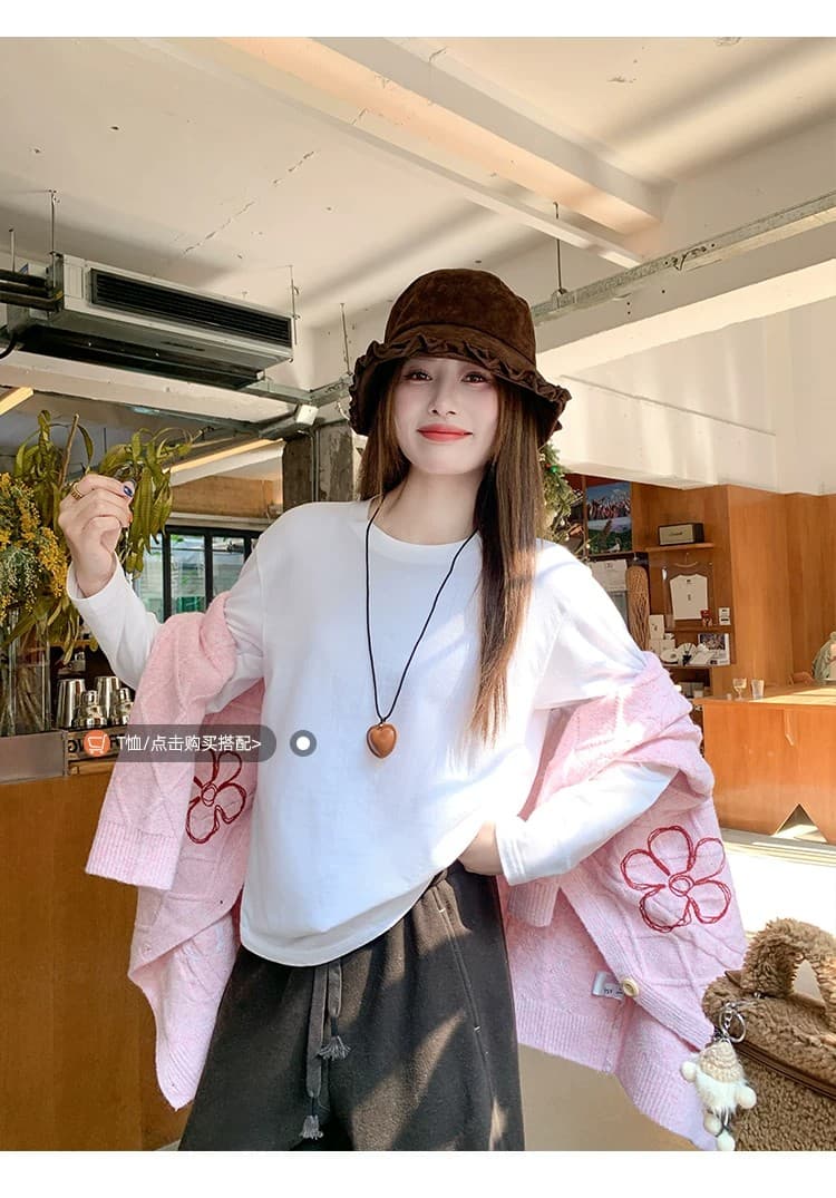 한 번 작은 짭짤한 한 부서 핑크색 V넥 니트 스웨터 오픈 가디건 여성 가을 겨울 루즈핏 자이언트 잘 생긴 재킷 맨위 겨울 상세 이미지 18