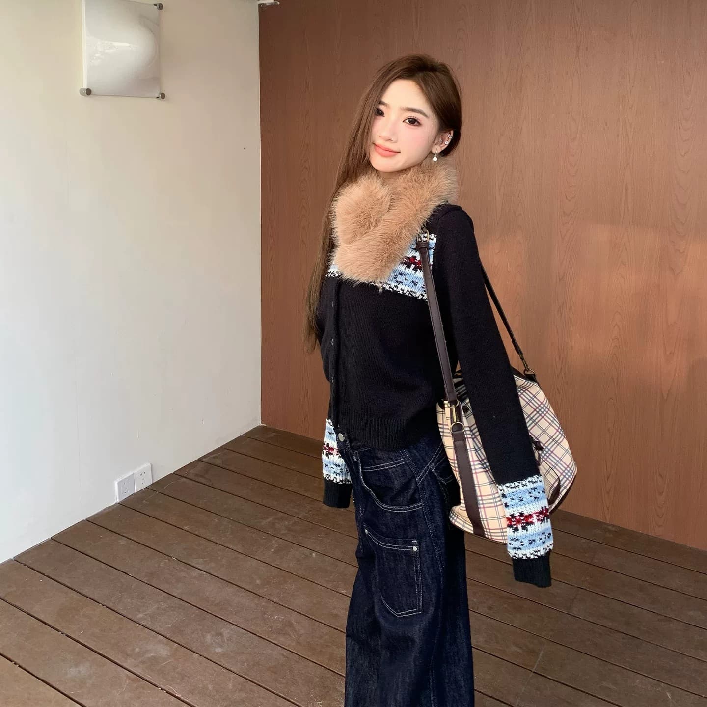 주황색 서브 트리 어디 레트로 공정한 섬 자카드 스웨터 니트 오픈 가디건 여성 봄 가을 부드러운 찹쌀 느긋한 긴팔 맨위 이미지 5