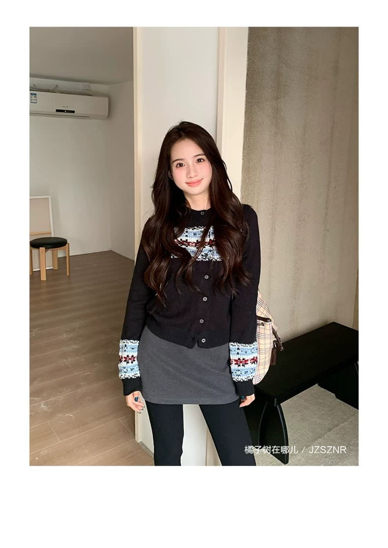 주황색 서브 트리 어디 레트로 공정한 섬 자카드 스웨터 니트 오픈 가디건 여성 봄 가을 부드러운 찹쌀 느긋한 긴팔 맨위 상세 이미지 7