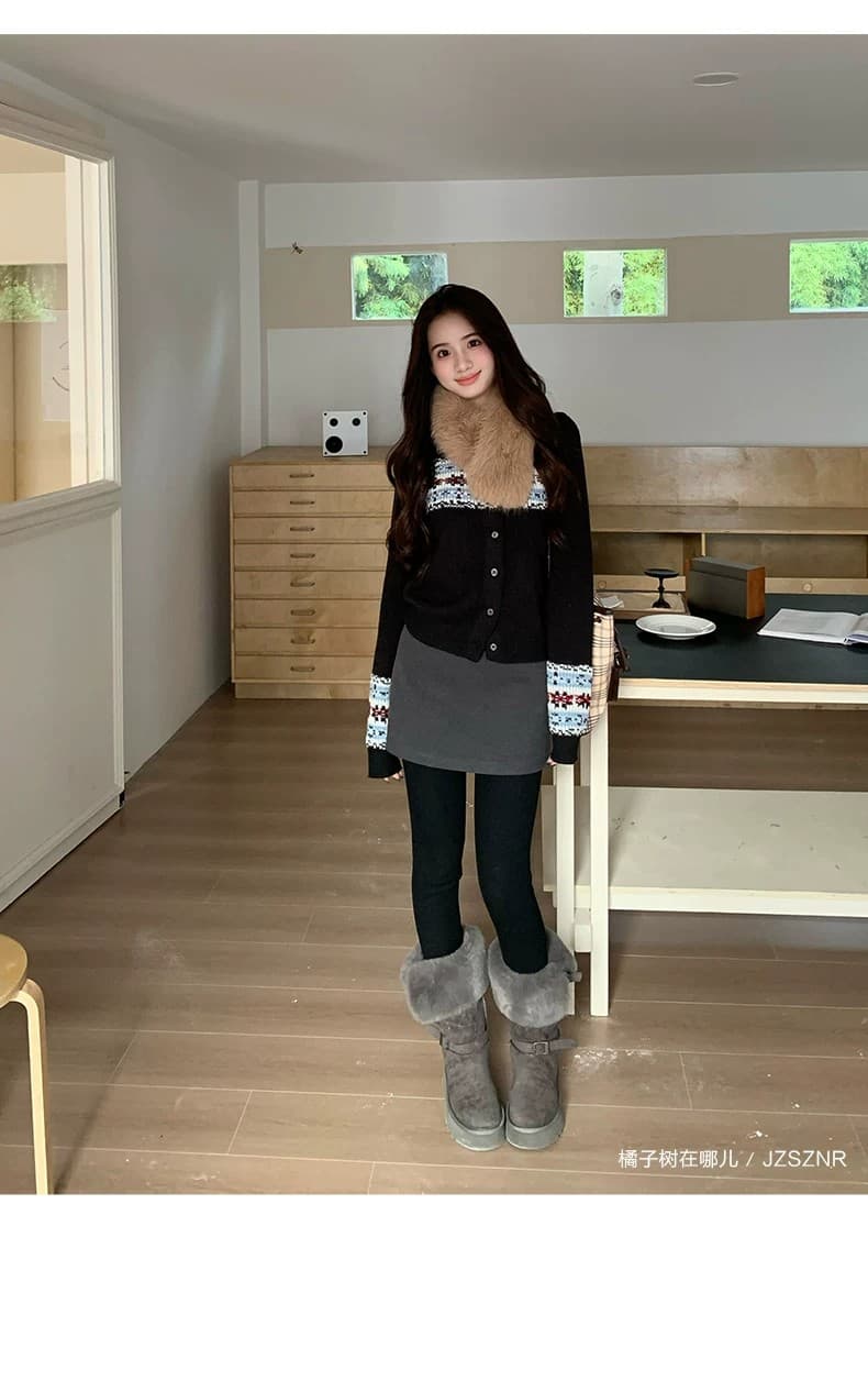 주황색 서브 트리 어디 레트로 공정한 섬 자카드 스웨터 니트 오픈 가디건 여성 봄 가을 부드러운 찹쌀 느긋한 긴팔 맨위 상세 이미지 8