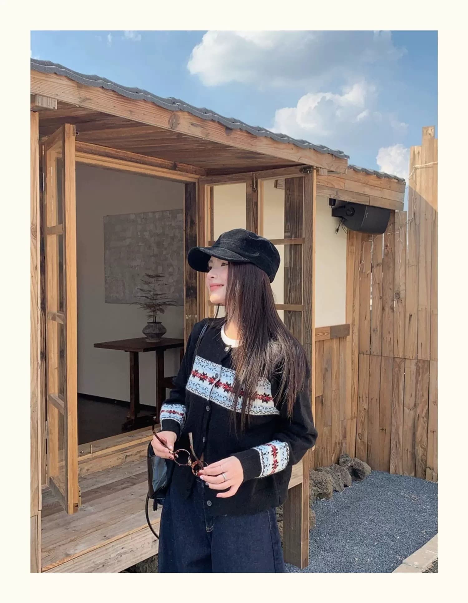 공정한 섬 자수 라운드 넥 단추 니트 오픈 가디건 여성 가을 겨울 느긋한 바람 분위기 센스 개성 자카드 스웨터 코트 상세 이미지 4