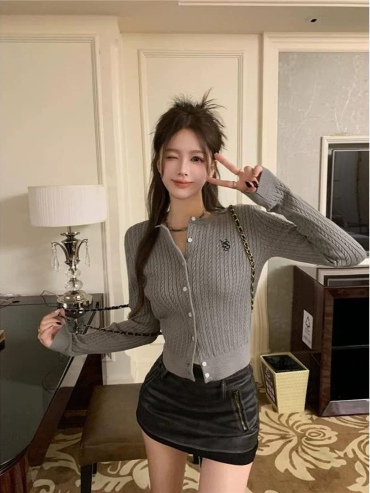 아메리칸 레트로 학원 스타일 꽈배기 니트 오픈 가디건 여성 봄 가을 스웨터 코트 쇼트 스타일 달콤한 매운맛 긴팔 슬림해 보이는 맨위 이미지 4